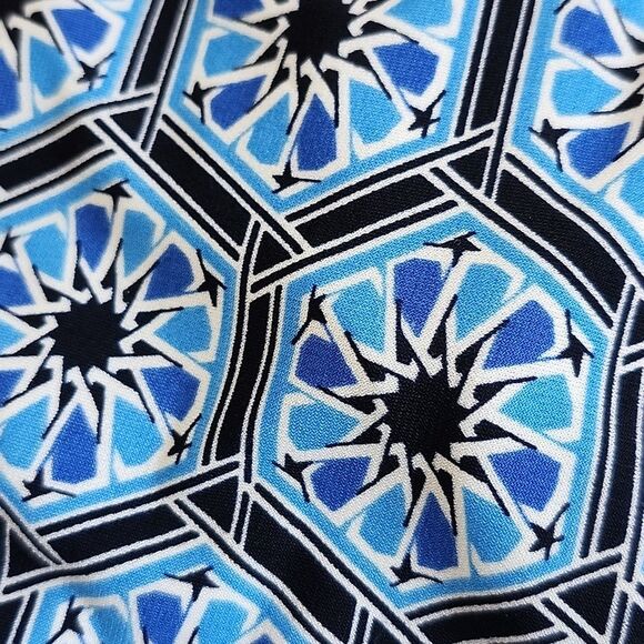 Donna Morgan Collared 3/4 Sleeve Blue Black & White Patterened Dress 6 - Picture 7 of 7